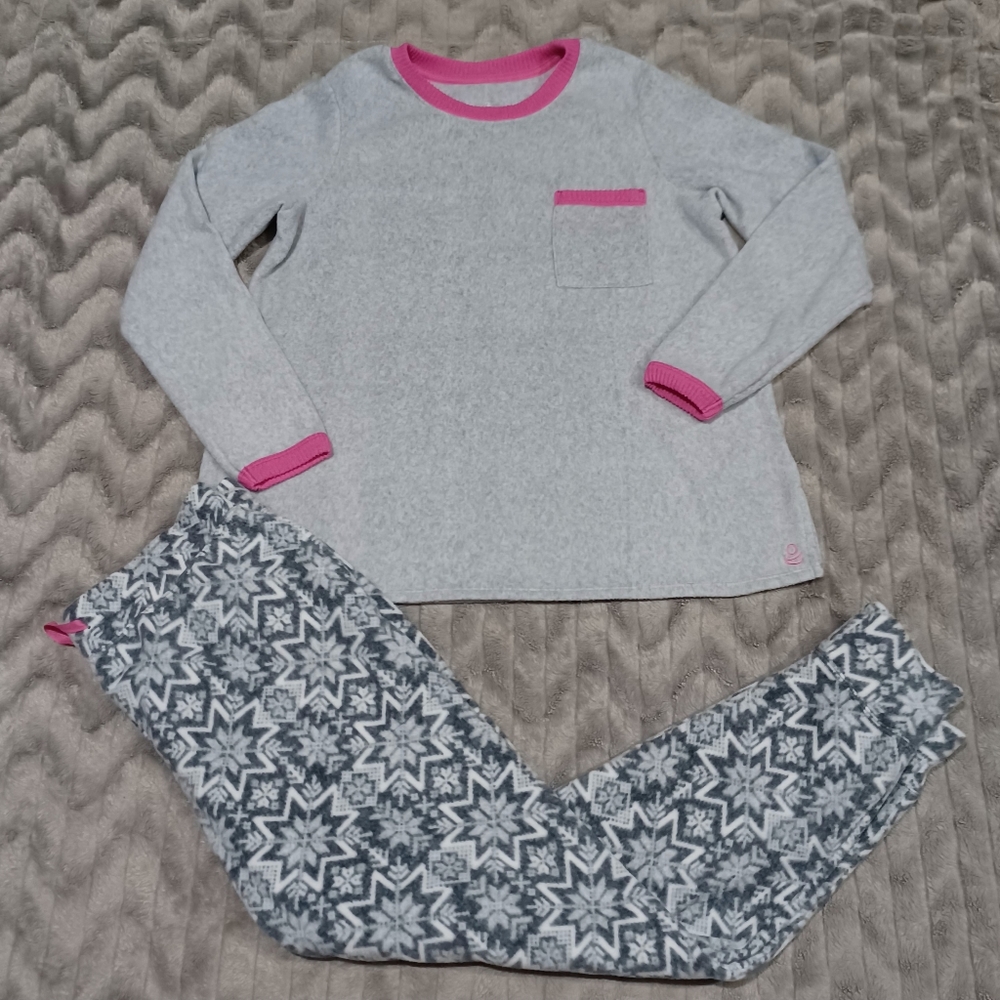 Cuddlduds Womens Size M Gray Fleece Long Sleeve Shirt And Pants Pajama Set